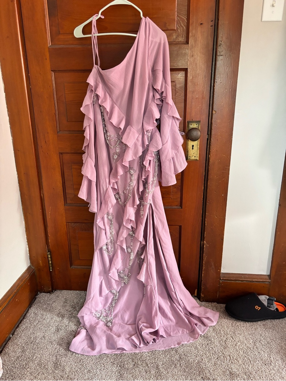 ASOS Dusty Rose Ruffled Long Sleeve Maxi Dress